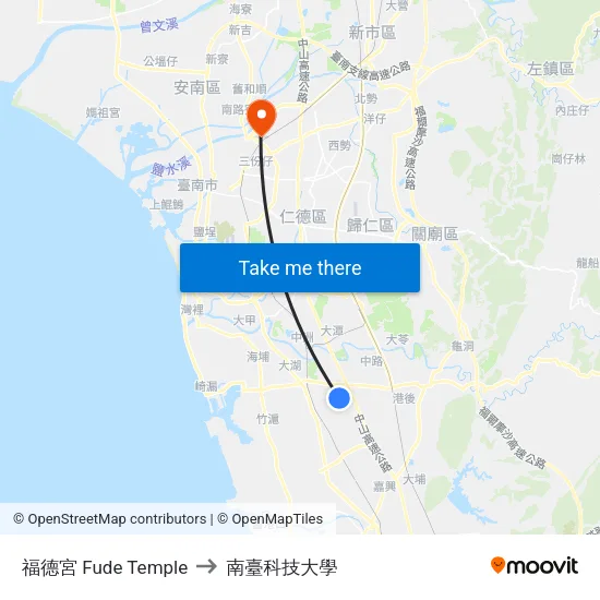 福德宮 Fude Temple to 南臺科技大學 map