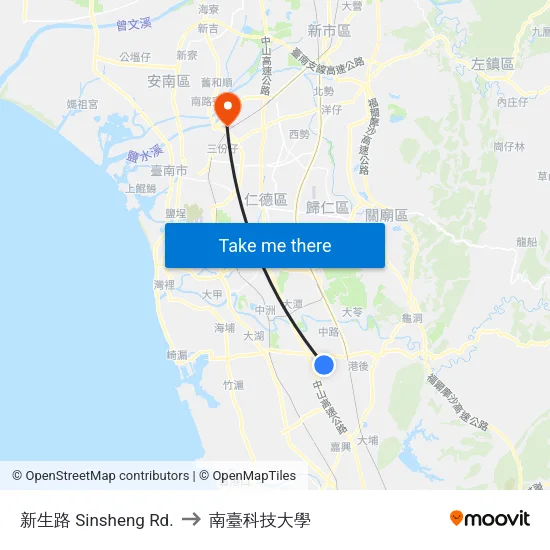 新生路 Sinsheng Rd. to 南臺科技大學 map