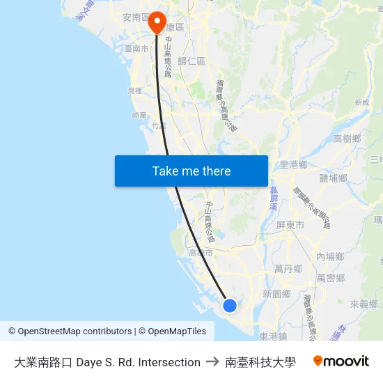 大業南路口 Daye S. Rd. Intersection to 南臺科技大學 map