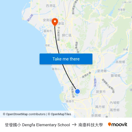 登發國小 Dengfa Elementary School to 南臺科技大學 map