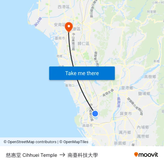 慈惠堂 Cihhuei Temple to 南臺科技大學 map
