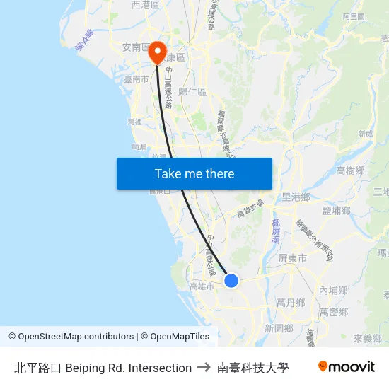 北平路口 Beiping Rd. Intersection to 南臺科技大學 map