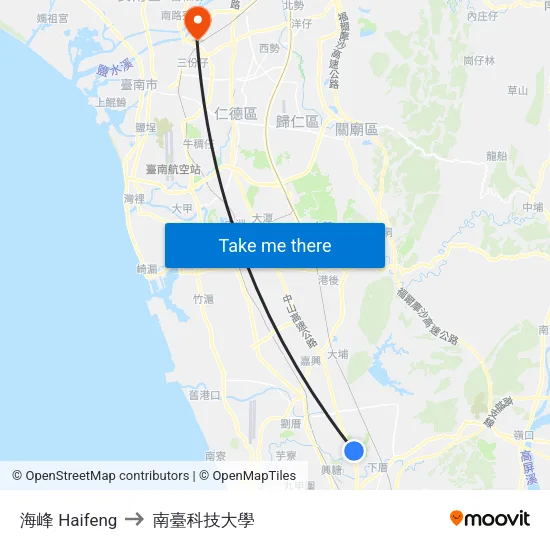 海峰 Haifeng to 南臺科技大學 map