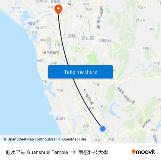 觀水宮站 Guanshuei Temple to 南臺科技大學 map