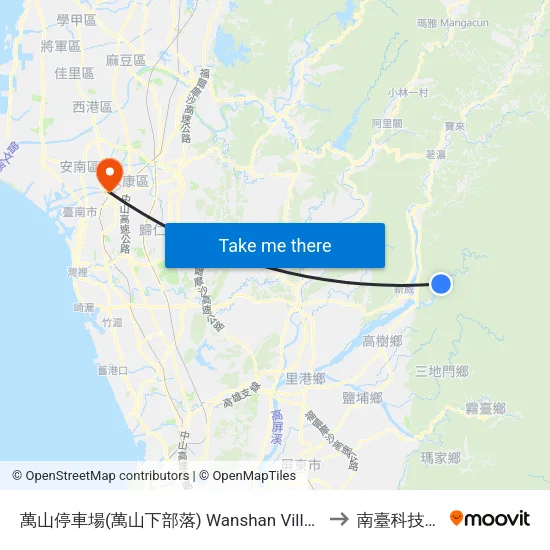 萬山停車場(萬山下部落) Wanshan Village Office to 南臺科技大學 map