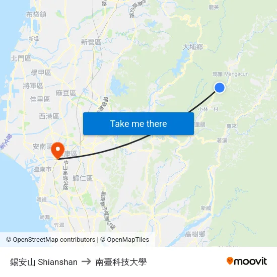 錫安山 Shianshan to 南臺科技大學 map