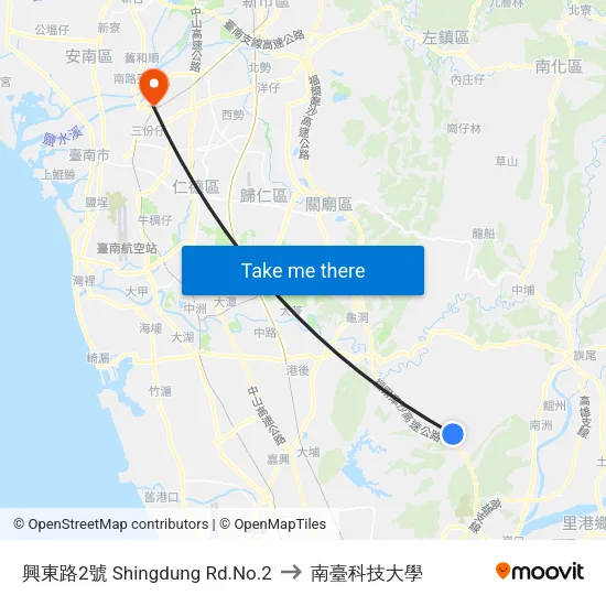 興東路2號 Shingdung Rd.No.2 to 南臺科技大學 map