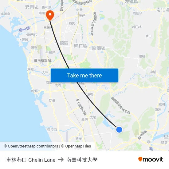 車林巷口 Chelin Lane to 南臺科技大學 map