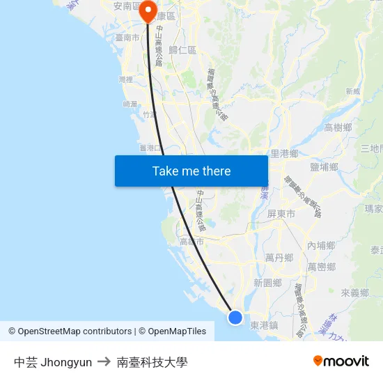 中芸 Jhongyun to 南臺科技大學 map