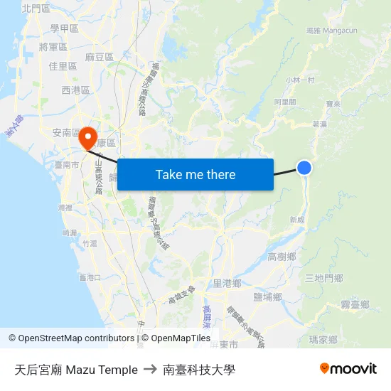 天后宮廟 Mazu Temple to 南臺科技大學 map