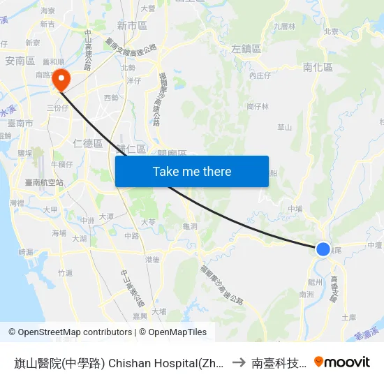 旗山醫院(中學路) Chishan Hospital(Zhongxue Rd.) to 南臺科技大學 map