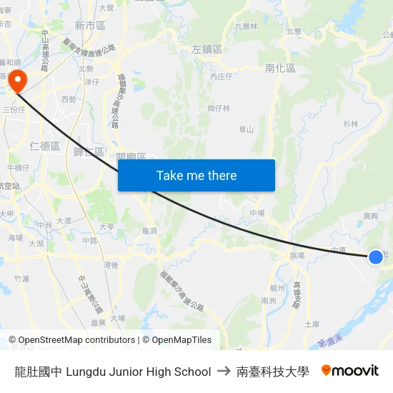 龍肚國中 Lungdu Junior High School to 南臺科技大學 map