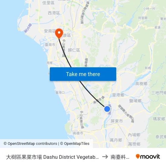 大樹區果菜市場 Dashu District Vegetable & Fruit Market to 南臺科技大學 map