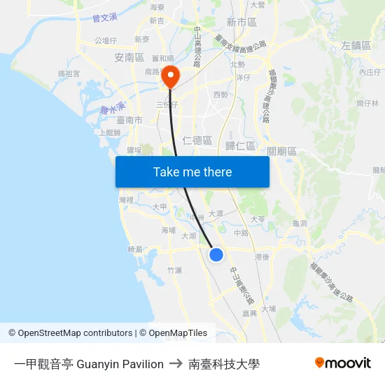 一甲觀音亭 Guanyin Pavilion to 南臺科技大學 map