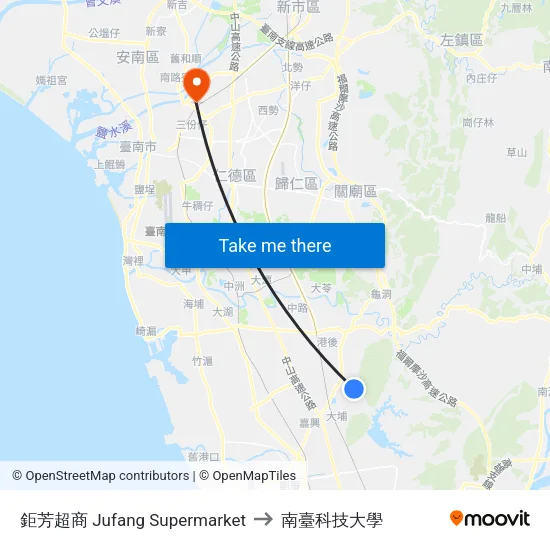 鉅芳超商 Jufang Supermarket to 南臺科技大學 map