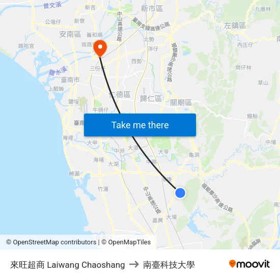 來旺超商 Laiwang Chaoshang to 南臺科技大學 map
