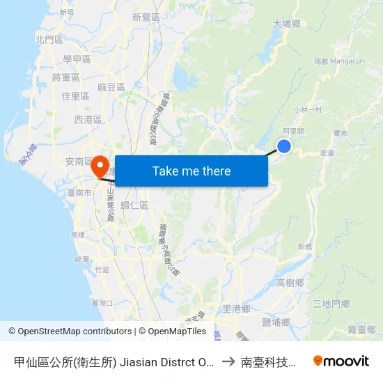 甲仙區公所(衛生所) Jiasian Distrct Office to 南臺科技大學 map