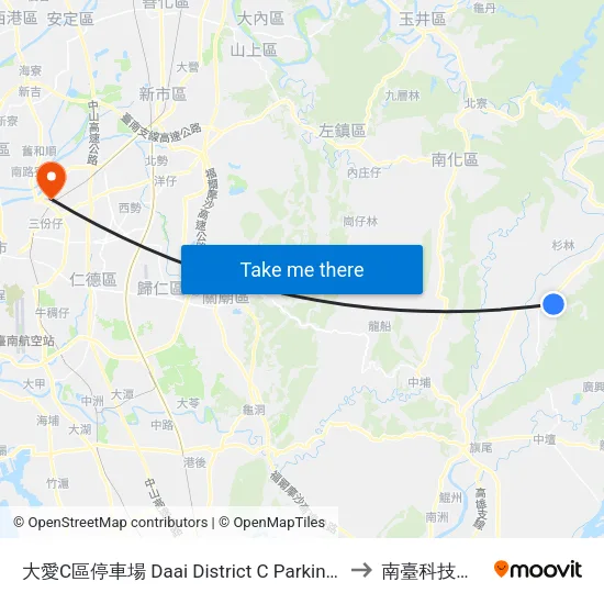 大愛C區停車場 Daai District C Parking Lot to 南臺科技大學 map