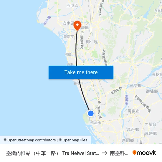 臺鐵內惟站（中華一路） Tra Neiwei Station(Jhonghya 1st Rd.) to 南臺科技大學 map