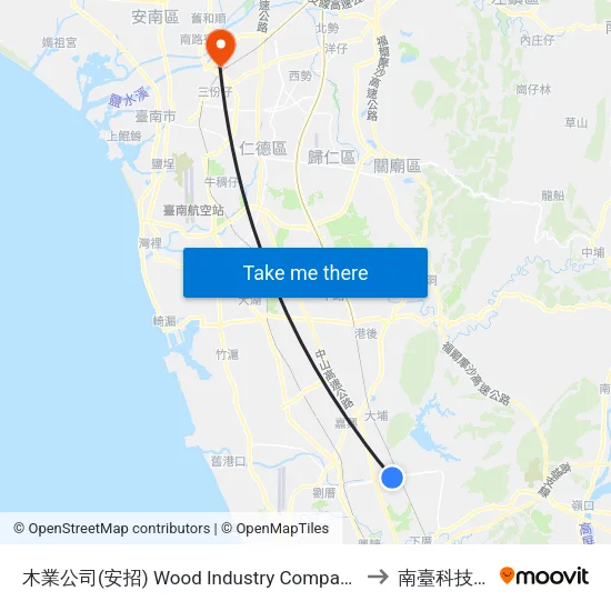 木業公司(安招) Wood Industry Company(Anjhao) to 南臺科技大學 map