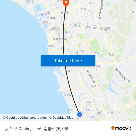 大舍甲 Dashejia to 南臺科技大學 map
