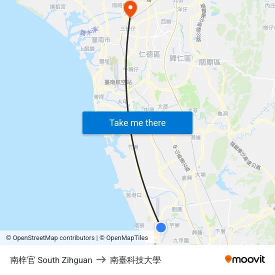 南梓官 South Zihguan to 南臺科技大學 map