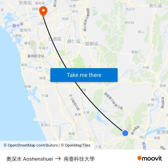 奧深水 Aoshenshuei to 南臺科技大學 map