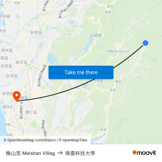 梅山里 Meishan Villag to 南臺科技大學 map