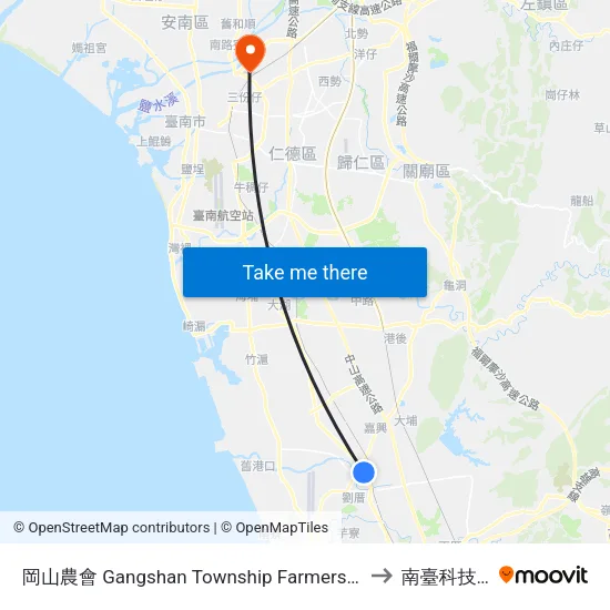 岡山農會 Gangshan Township Farmers' Association to 南臺科技大學 map