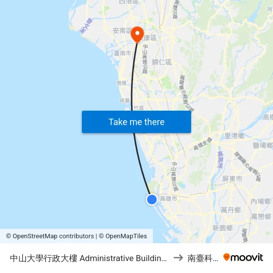 中山大學行政大樓 Administrative Building Of Sun Yat-Sen University to 南臺科技大學 map