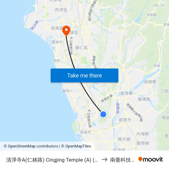 清淨寺A(仁林路) Cingjing Temple(A)(Renlin Rd.) to 南臺科技大學 map