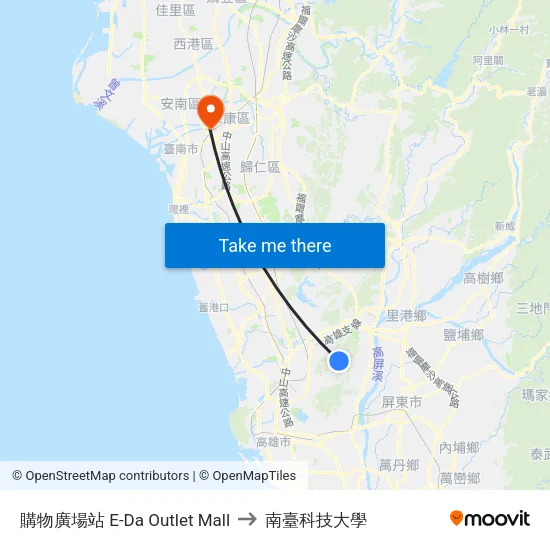 購物廣場站 E-Da Outlet Mall to 南臺科技大學 map