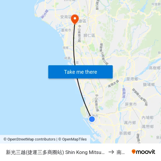 新光三越(捷運三多商圈站) Shin Kong Mitsukoshi Department Store(Mrt Sandou Shopping District Station) to 南臺科技大學 map