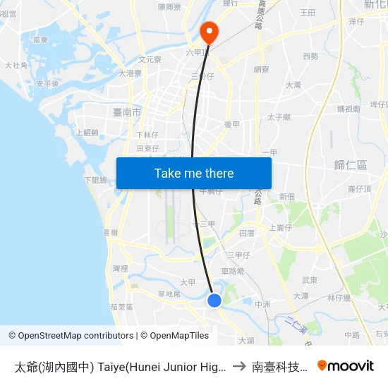 太爺(湖內國中) Taiye(Hunei Junior High School) to 南臺科技大學 map