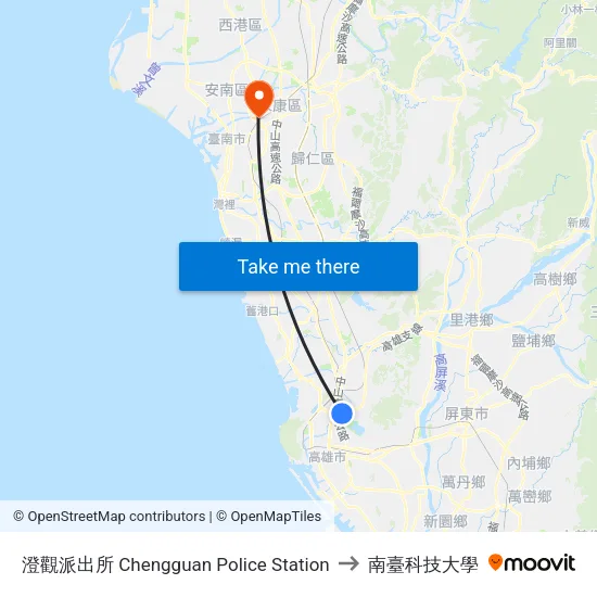 澄觀派出所 Chengguan Police Station to 南臺科技大學 map