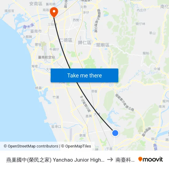 燕巢國中(榮民之家) Yanchao Junior High School(Veterans Home) to 南臺科技大學 map