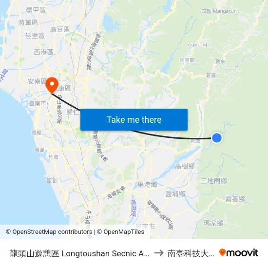龍頭山遊憩區 Longtoushan Secnic Area to 南臺科技大學 map