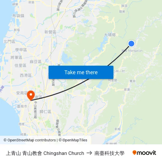 上青山 青山教會 Chingshan Church to 南臺科技大學 map