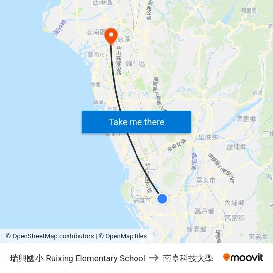 瑞興國小 Ruixing Elementary School to 南臺科技大學 map