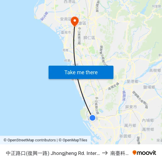 中正路口(復興一路) Jhongjheng Rd. Intersection(Fusing 1st Rd.) to 南臺科技大學 map