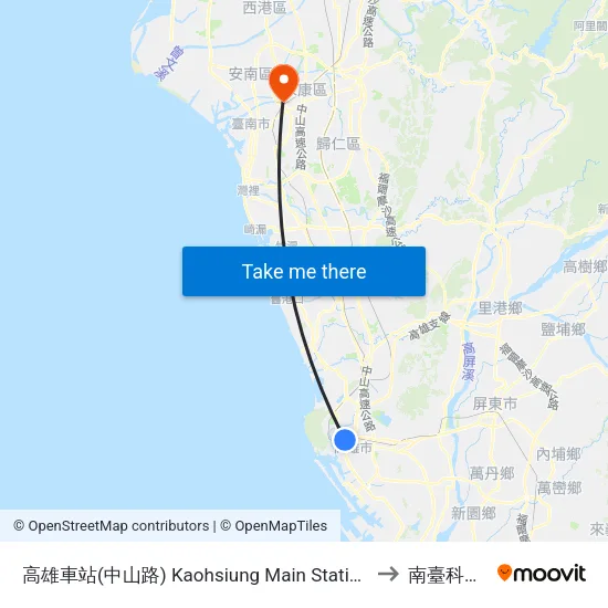 高雄車站(中山路) Kaohsiung Main Station(Jhongshan Rd.) to 南臺科技大學 map