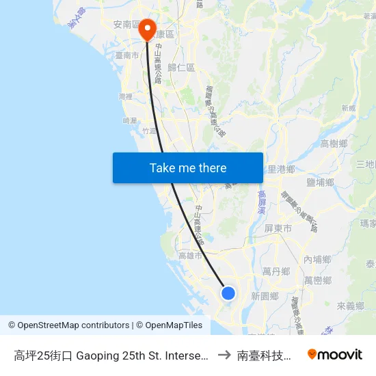 高坪25街口 Gaoping 25th St. Intersection to 南臺科技大學 map