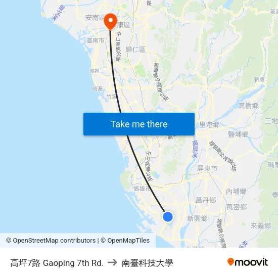 高坪7路 Gaoping 7th Rd. to 南臺科技大學 map