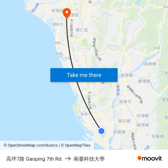高坪7路 Gaoping 7th Rd. to 南臺科技大學 map