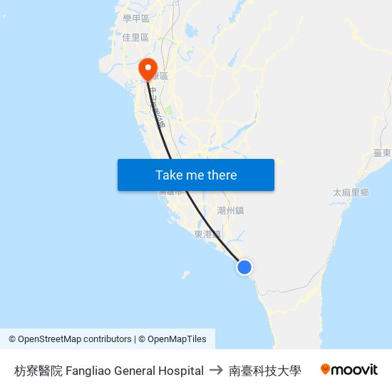 枋寮醫院 Fangliao General Hospital to 南臺科技大學 map