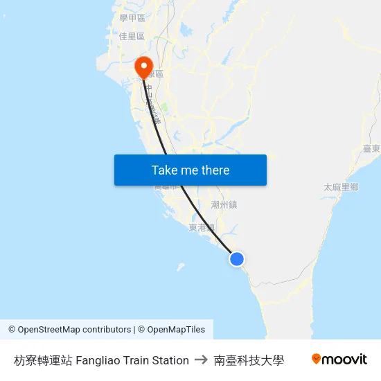 枋寮轉運站 Fangliao Train Station to 南臺科技大學 map