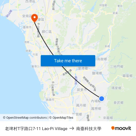 老埤村T字路口7-11 Lao-Pi Village to 南臺科技大學 map