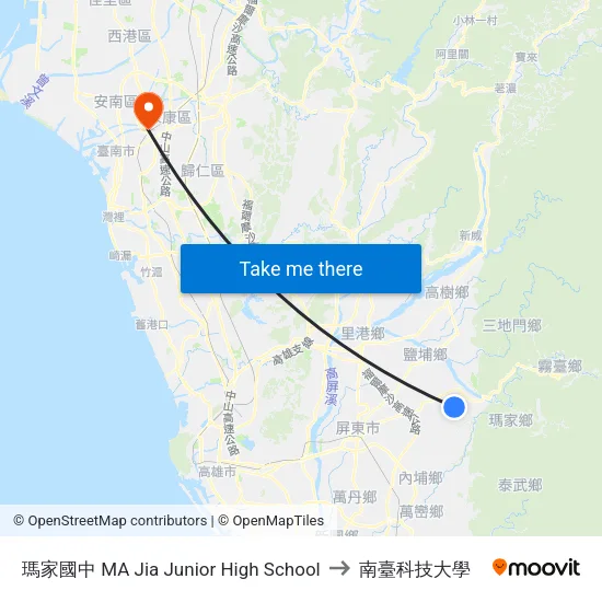 瑪家國中 MA Jia Junior High School to 南臺科技大學 map