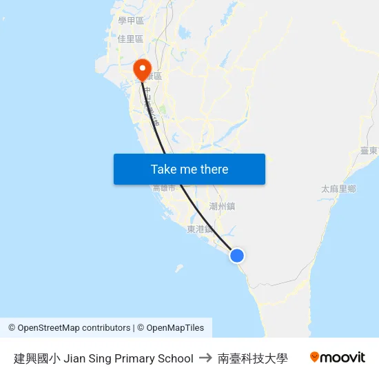 建興國小 Jian Sing Primary School to 南臺科技大學 map
