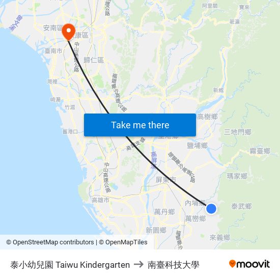 泰小幼兒園 Taiwu Kindergarten to 南臺科技大學 map